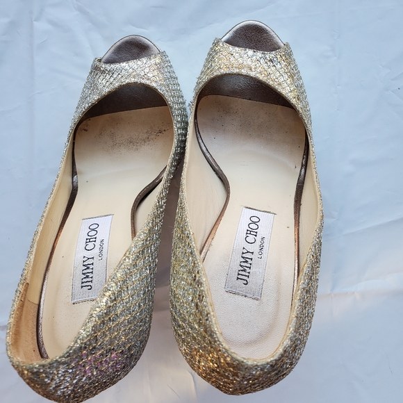 Jimmy Choo Peep-Toe Metallic 5" Stiletto heels Silver Italian 37 (US 7) - Picture 6 of 10